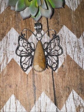 Silver Fossil Coral Butterfly Pendant